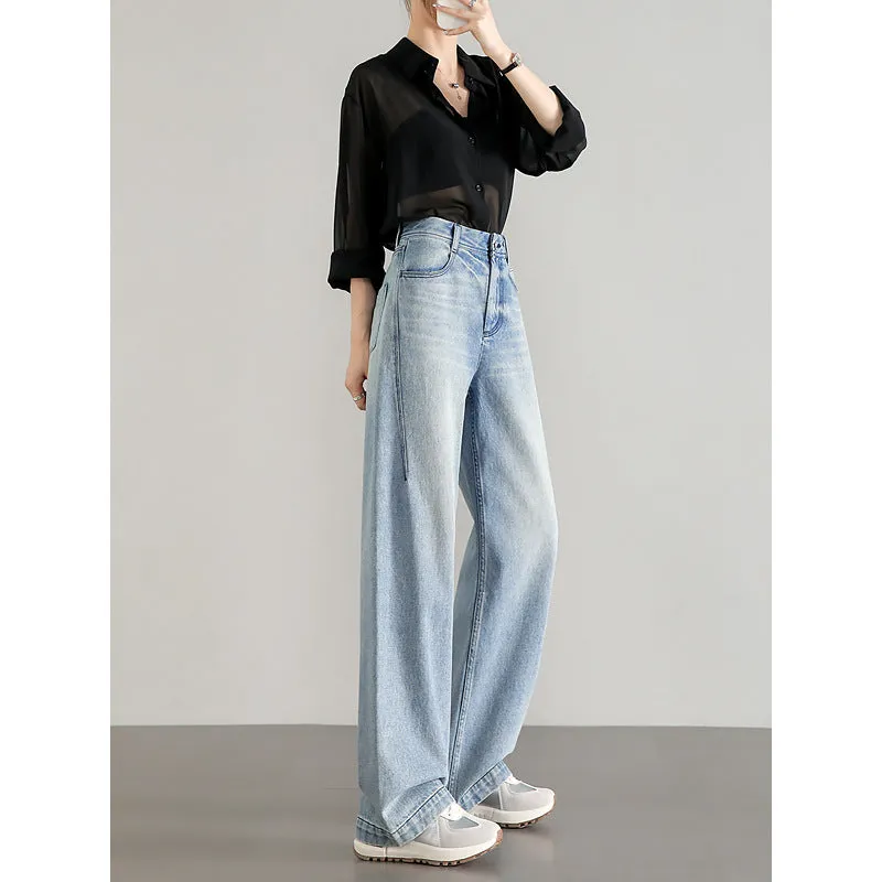 Customized new light-colored straight jeans high-waisted loose retro pure cotton high-quality jeans women