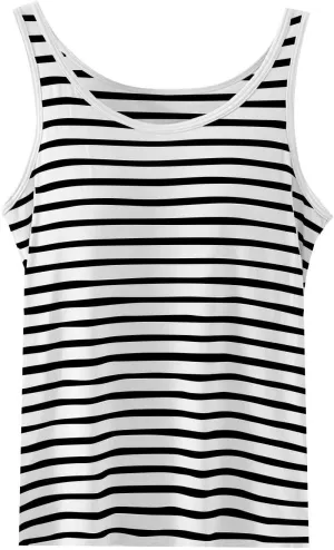 Cute Striped Modal Tank Tops Women Summer Yoga Workout Built in Bra Modal Sleeveless T-Shirts Soft Comfy Undershirt