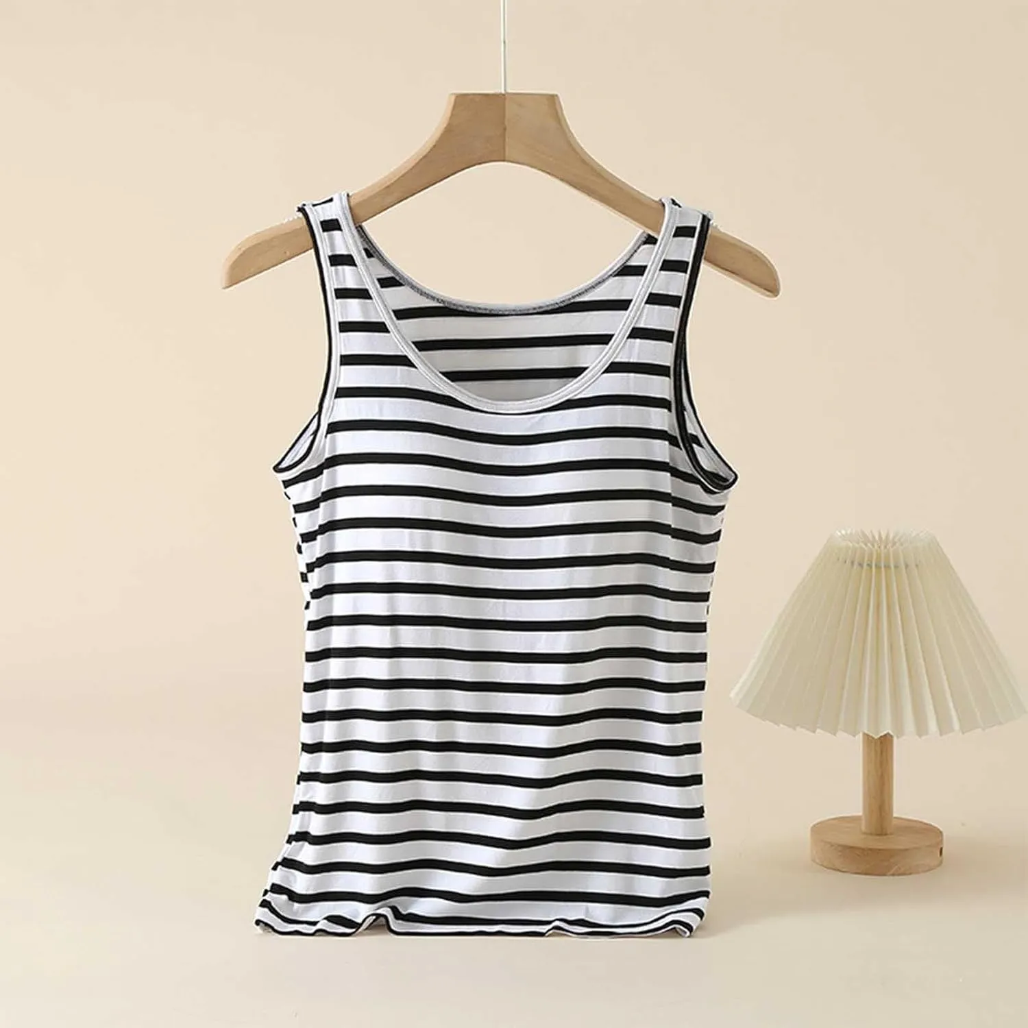 Cute Striped Modal Tank Tops Women Summer Yoga Workout Built in Bra Modal Sleeveless T-Shirts Soft Comfy Undershirt