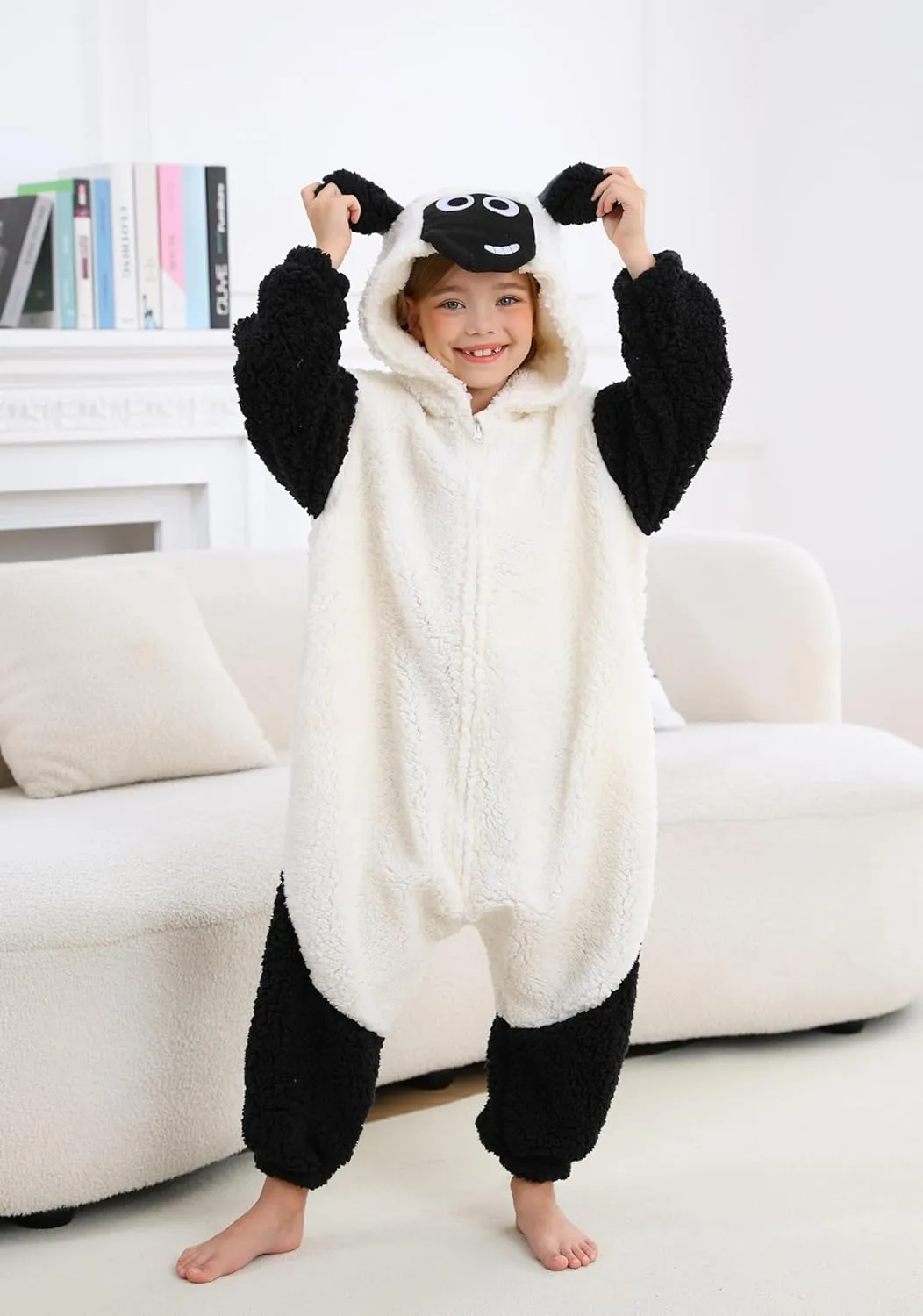 CuteOn Sheep Onesie Kids Animal Pajamas for Boys Girls Halloween Christmas Costume Cosplay Sleepwear 4-12Y