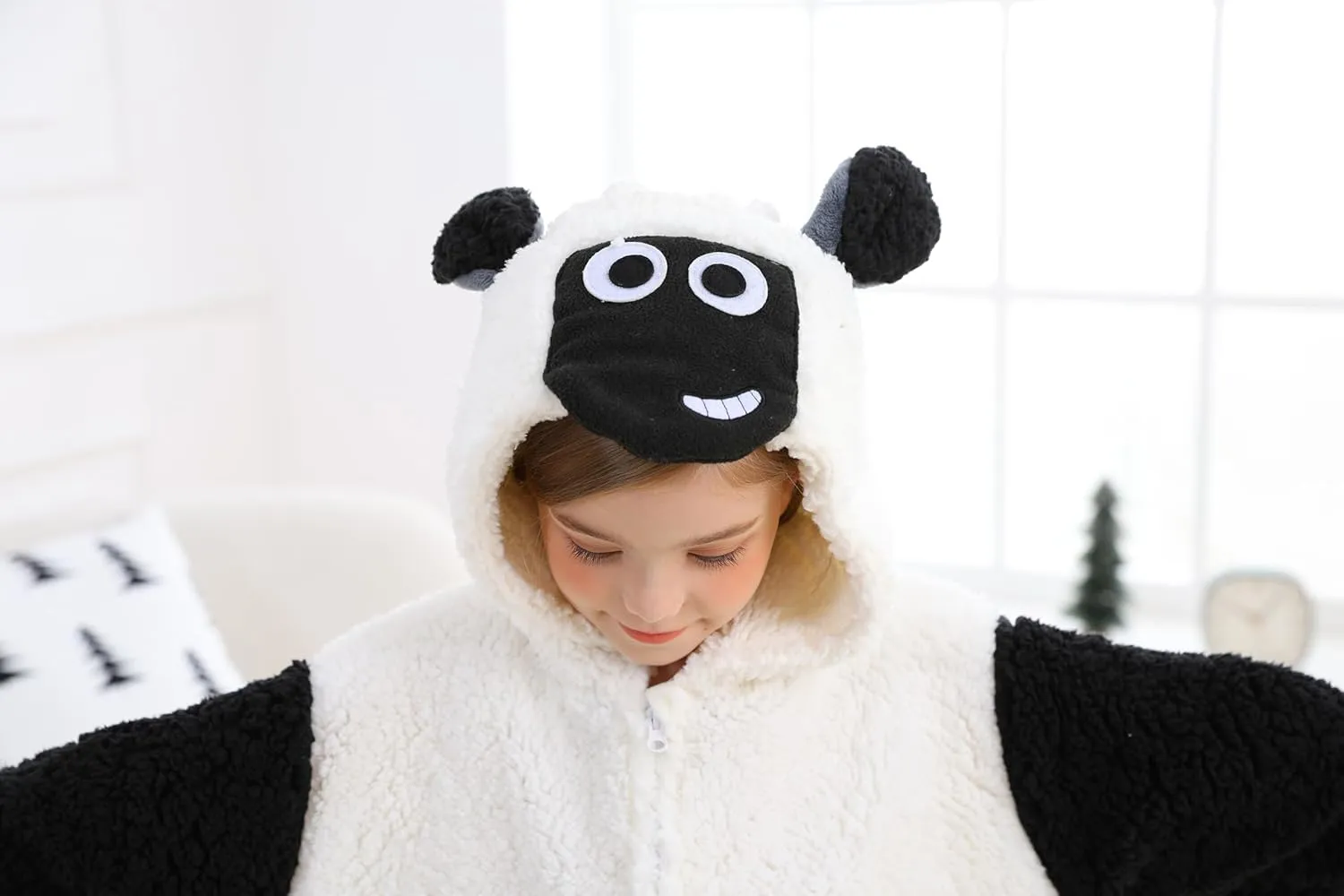 CuteOn Sheep Onesie Kids Animal Pajamas for Boys Girls Halloween Christmas Costume Cosplay Sleepwear 4-12Y
