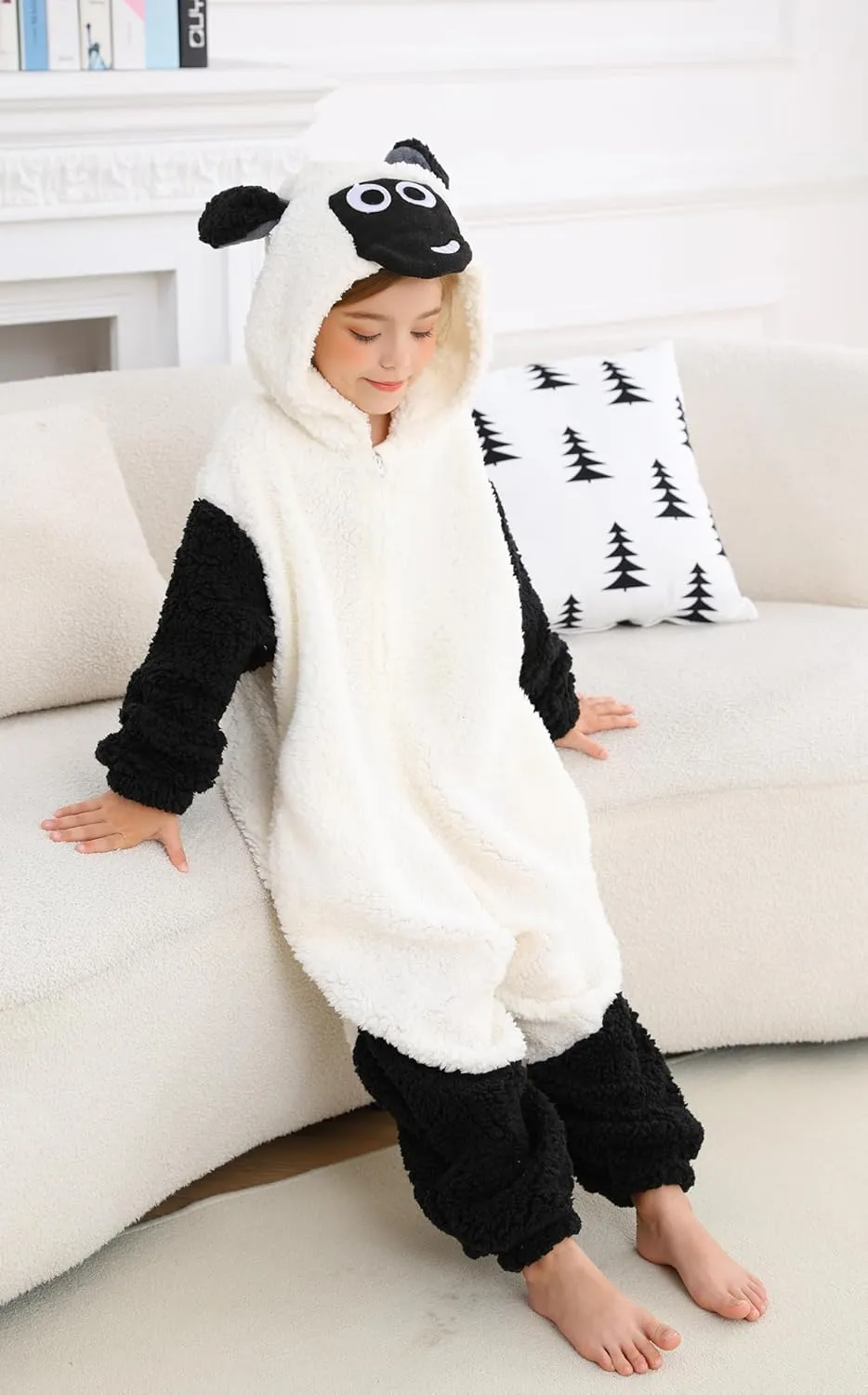 CuteOn Sheep Onesie Kids Animal Pajamas for Boys Girls Halloween Christmas Costume Cosplay Sleepwear 4-12Y