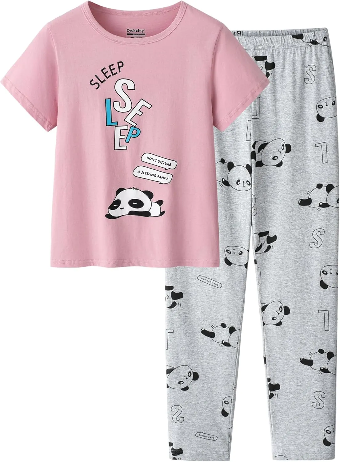 CYCHELRY Big Girls Pajamas Lovely 2PCS Soft Cartoon Short Sleeve with Pants Sleepwear Teens PJS Clothes Size 6-16