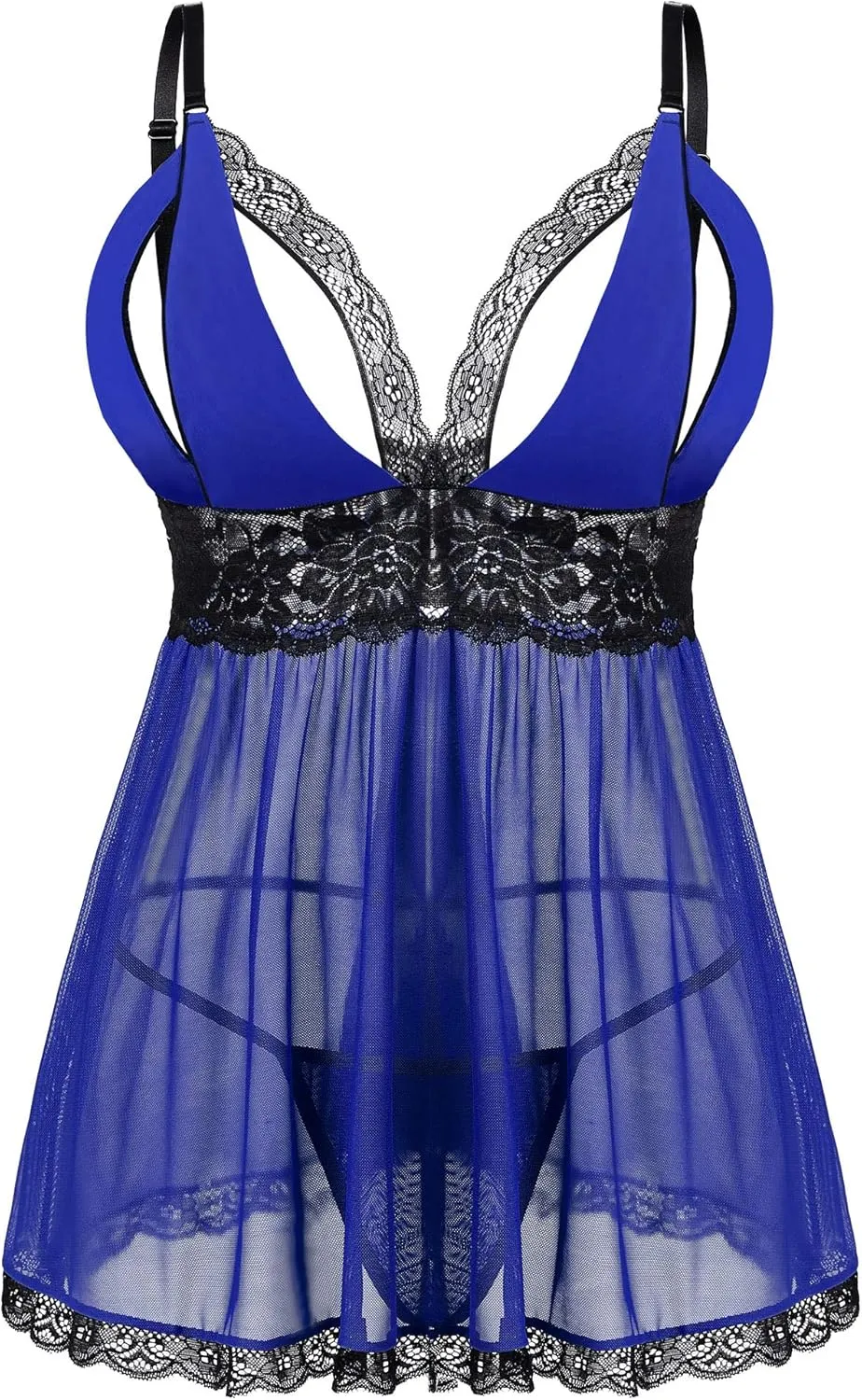 Donnalla Women Plus Size Lingerie - Sexy Split Cup Lace Babydoll Sleepwear Chemise Set 2XL,3XL,4XL