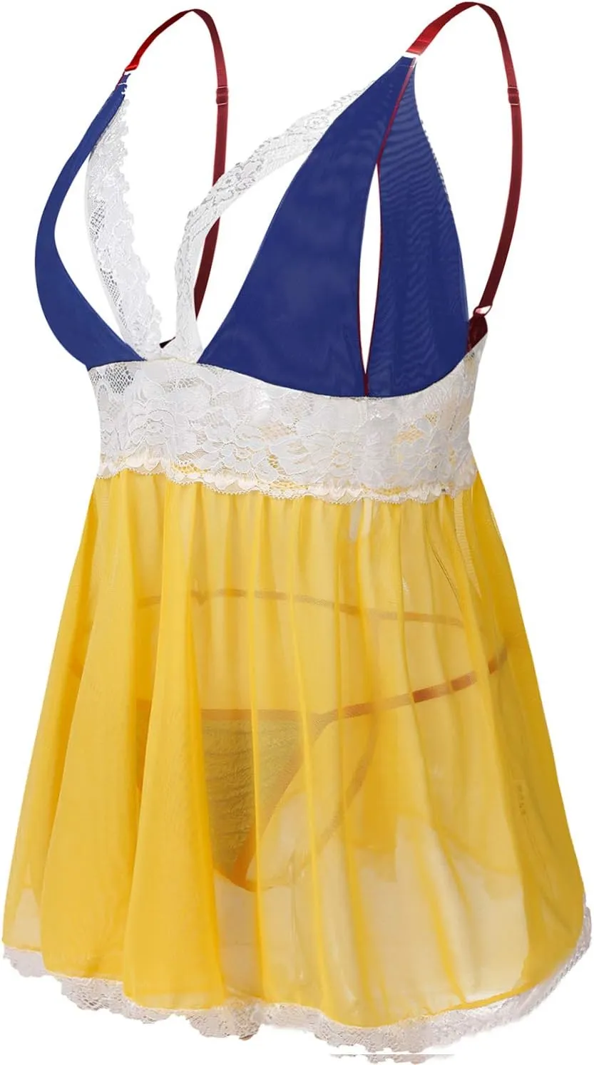 Donnalla Women Plus Size Lingerie - Sexy Split Cup Lace Babydoll Sleepwear Chemise Set 2XL,3XL,4XL