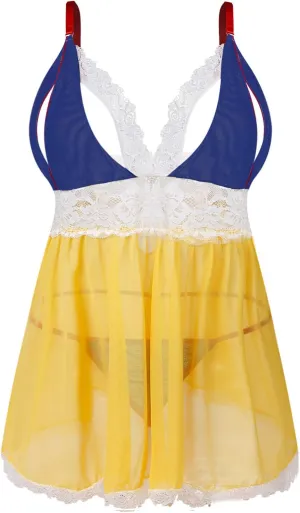 Donnalla Women Plus Size Lingerie - Sexy Split Cup Lace Babydoll Sleepwear Chemise Set 2XL,3XL,4XL