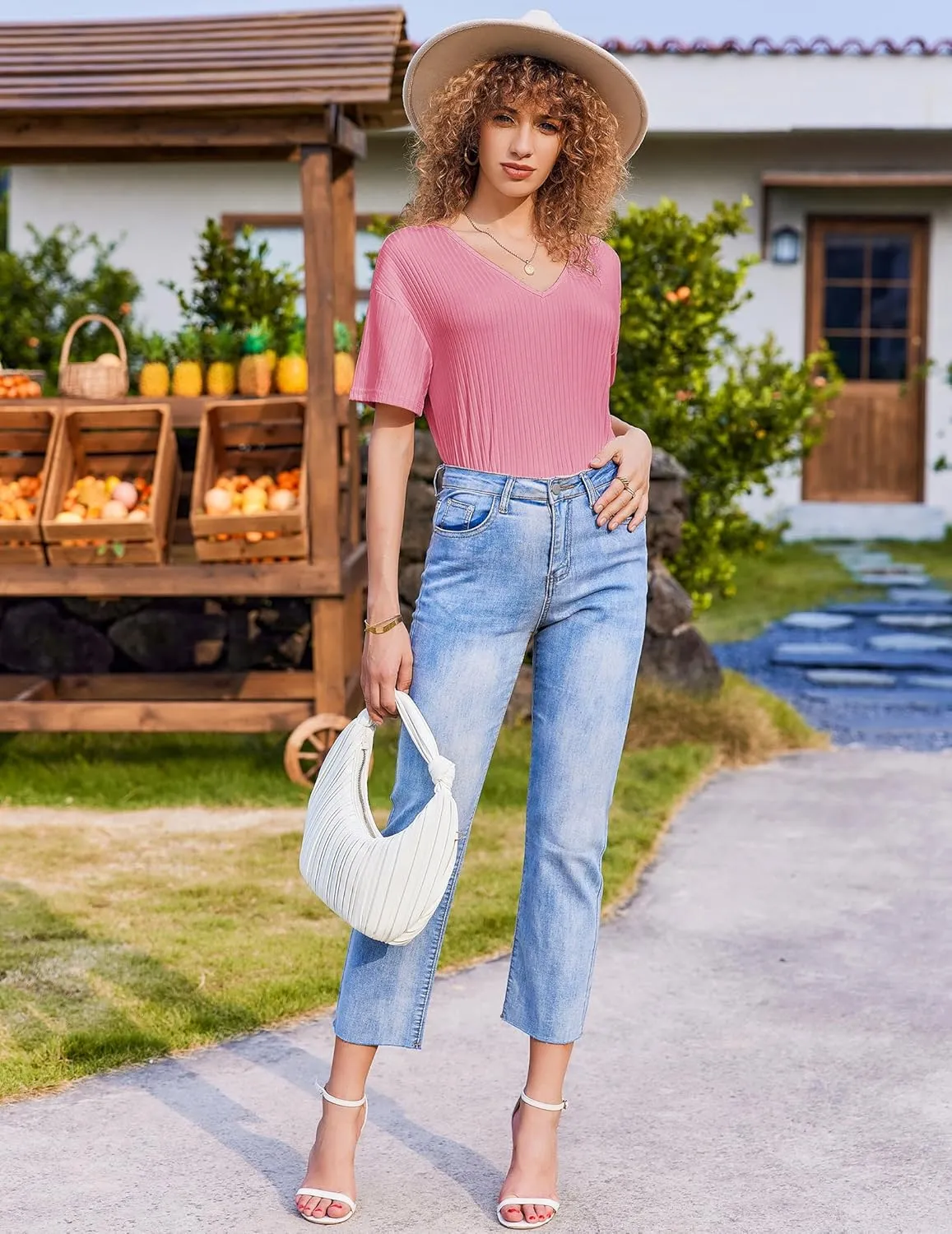 Ekouaer Lounge Sets for Women 2 Piece Ribbed Knit Pajamas Short Sleeve Pj Tops and Shorts Sleepwear Casual Outfits Set