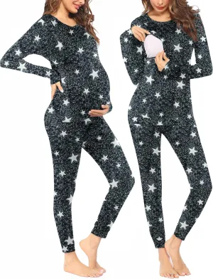 Ekouaer Nursing Pajama Set Long Sleeve Maternity Sleepwear Labor Delivery Pjs Breastfeeding Thermal Underwear Clothes