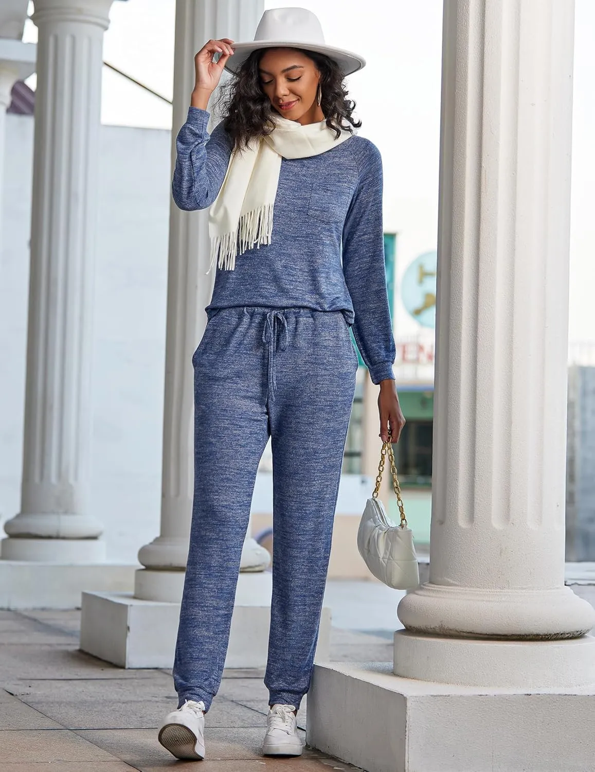Ekouaer Womens Pajamas Set Long Sleeve Loungewear Soft Lounge Set Joggers with Pockets