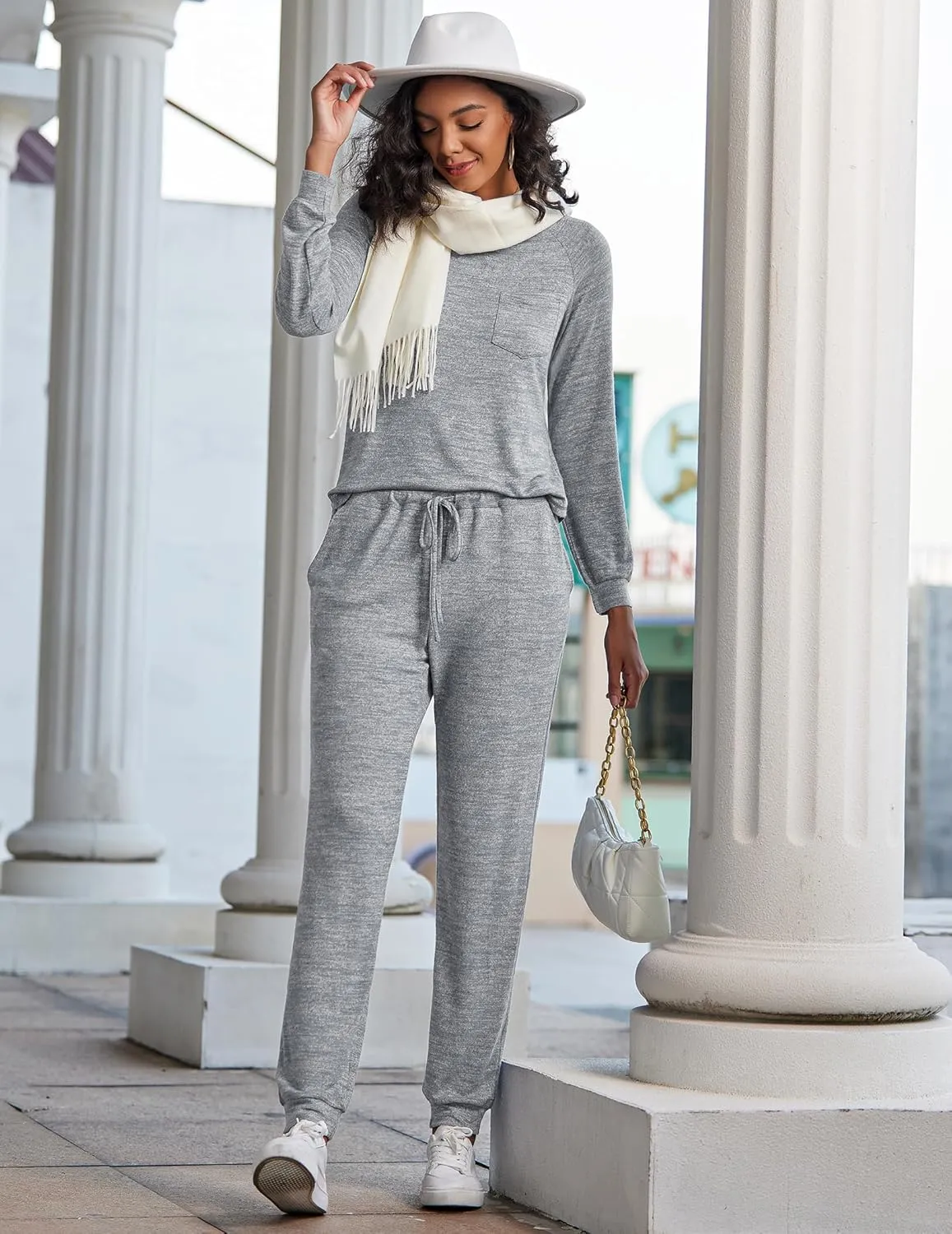 Ekouaer Womens Pajamas Set Long Sleeve Loungewear Soft Lounge Set Joggers with Pockets