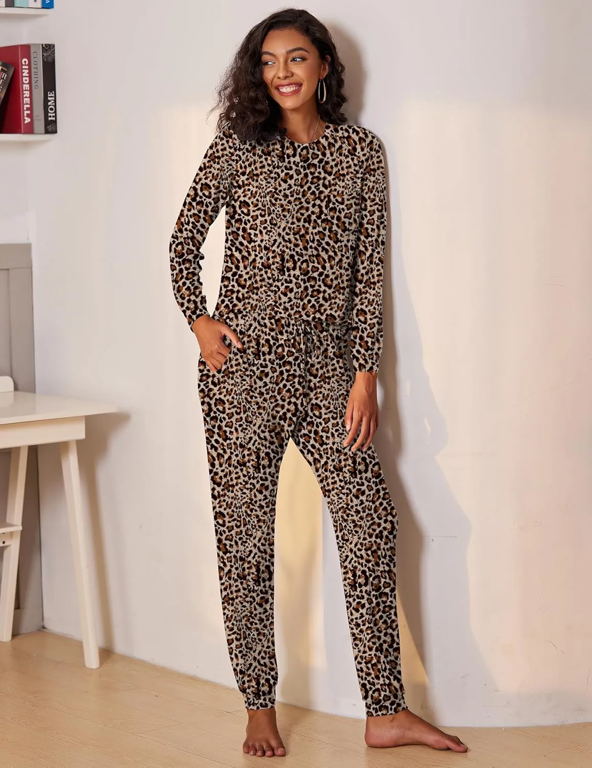 Ekouaer Womens Pajamas Set Long Sleeve Loungewear Soft Lounge Set Joggers with Pockets
