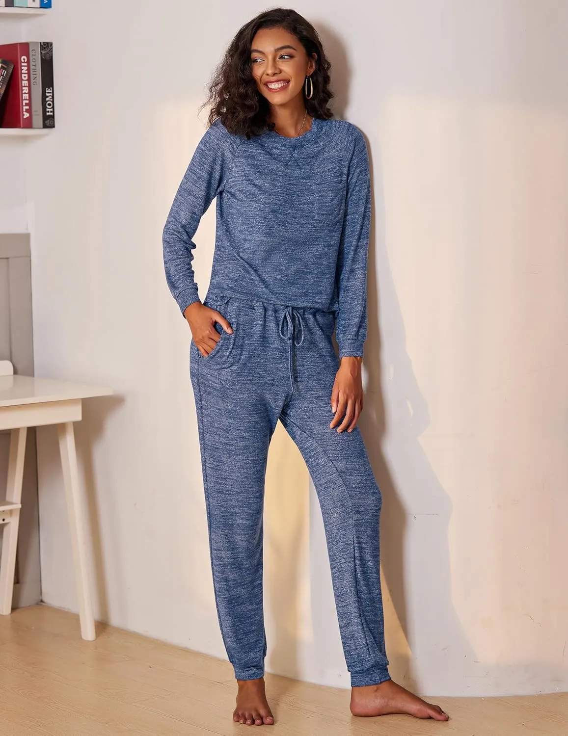 Ekouaer Womens Pajamas Set Long Sleeve Loungewear Soft Lounge Set Joggers with Pockets
