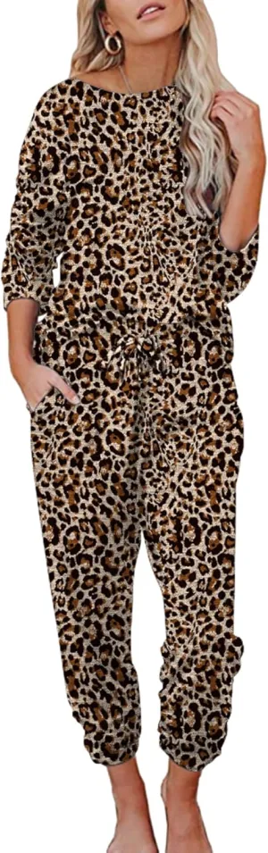 Ekouaer Womens Pajamas Set Long Sleeve Loungewear Soft Lounge Set Joggers with Pockets