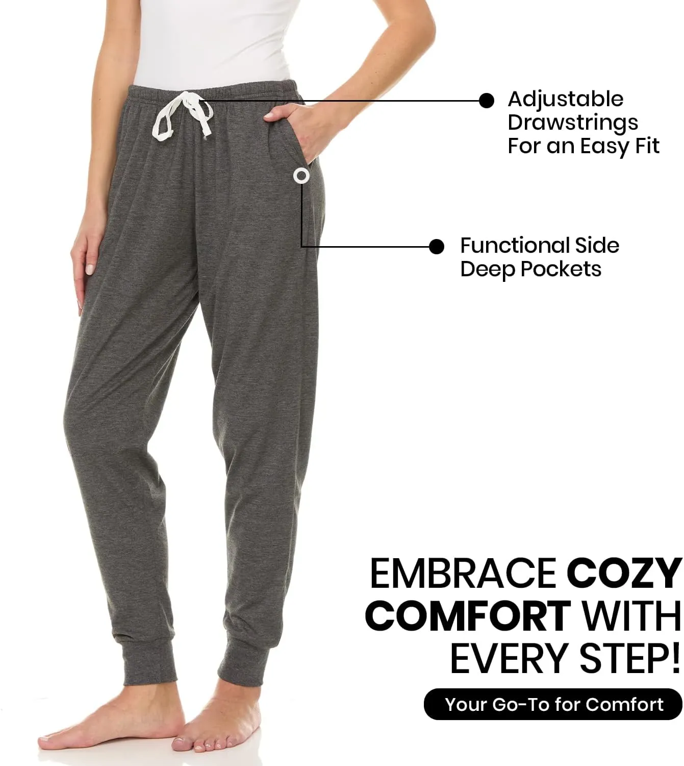 Essential Elements 3 Pack: Womens Cotton Joggers - 100% Cotton Lounge Athletic Casual Sleep Casual Pajama PJ Pants Sweatpants