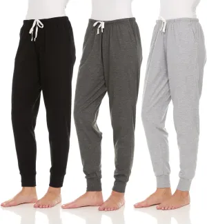 Essential Elements 3 Pack: Womens Cotton Joggers - 100% Cotton Lounge Athletic Casual Sleep Casual Pajama PJ Pants Sweatpants