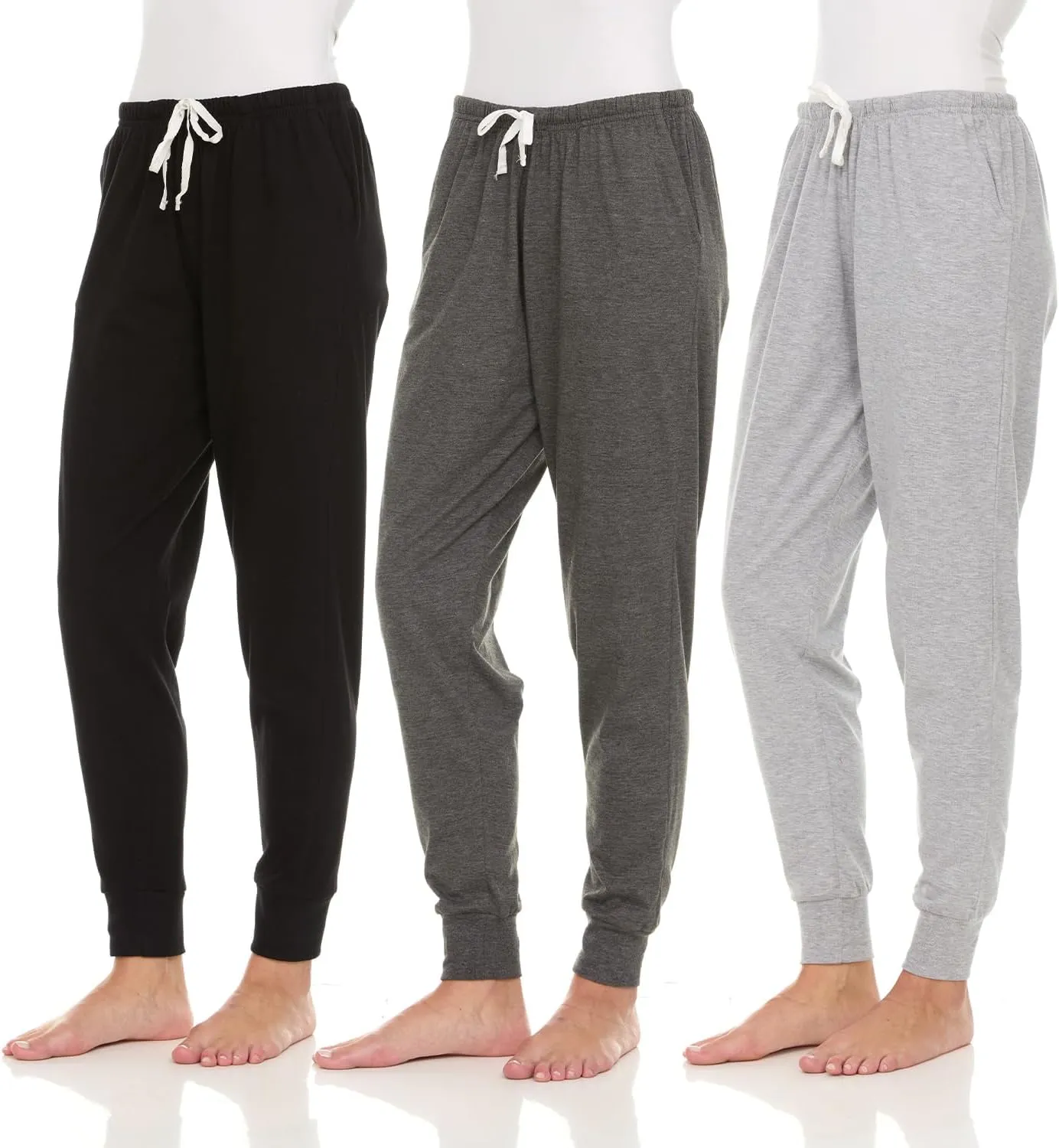 Essential Elements 3 Pack: Womens Cotton Joggers - 100% Cotton Lounge Athletic Casual Sleep Casual Pajama PJ Pants Sweatpants