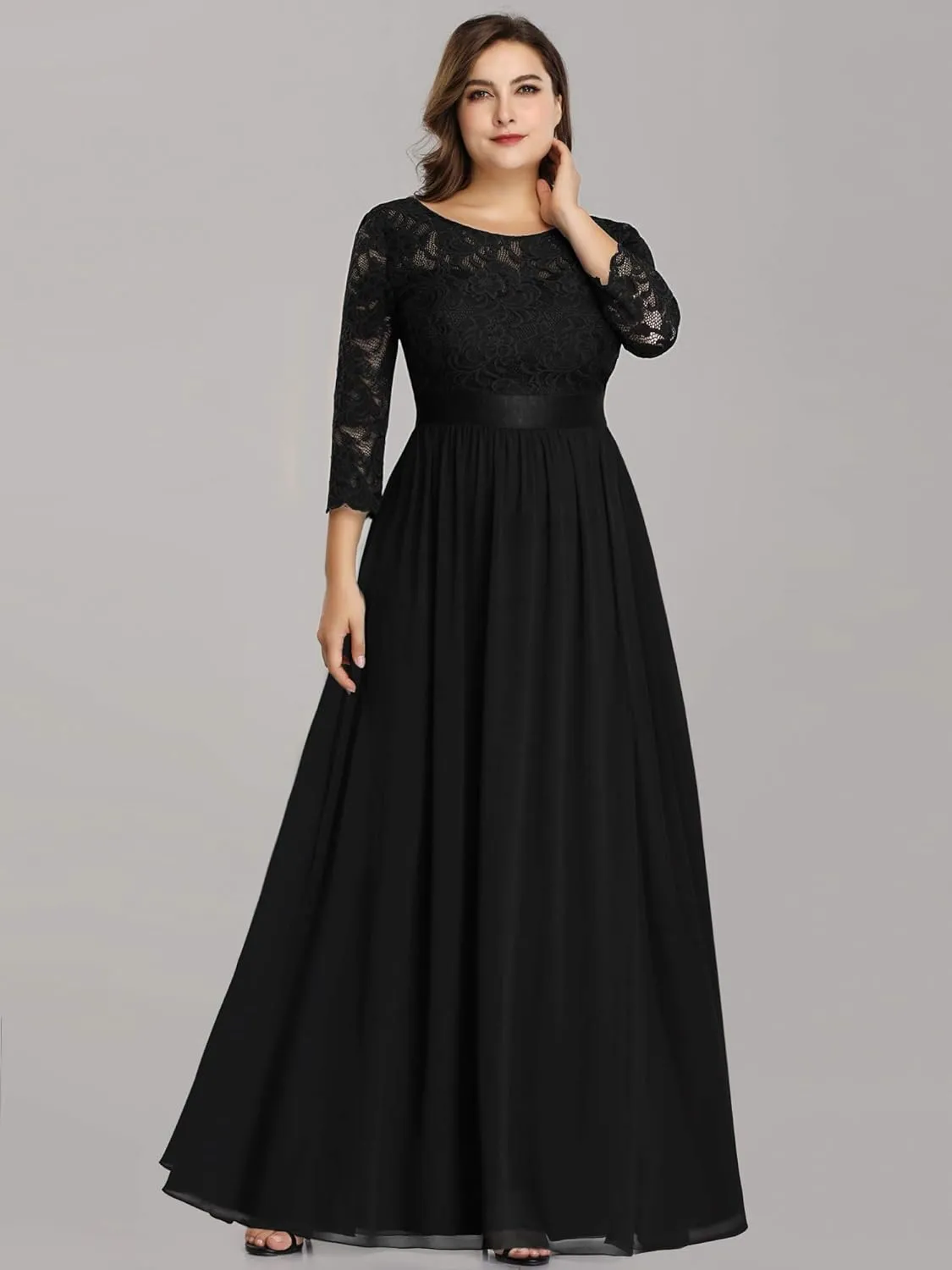 Ever-Pretty Women's Plus Size A-Line 3/4 Lace Sleeves Chiffon Long Maxi Formal Mother of The Bride Dresses 7412-PZ