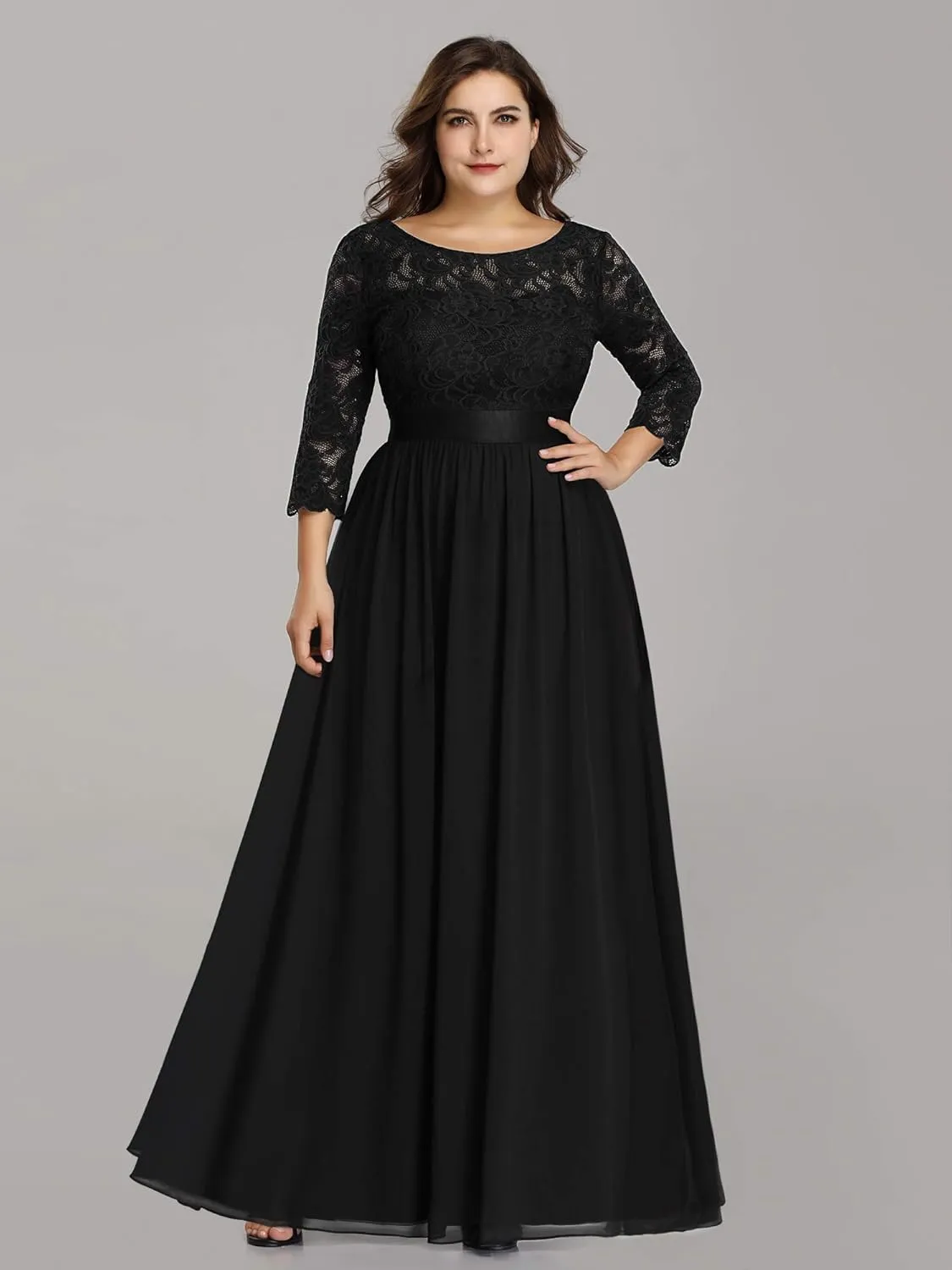 Ever-Pretty Women's Plus Size A-Line 3/4 Lace Sleeves Chiffon Long Maxi Formal Mother of The Bride Dresses 7412-PZ