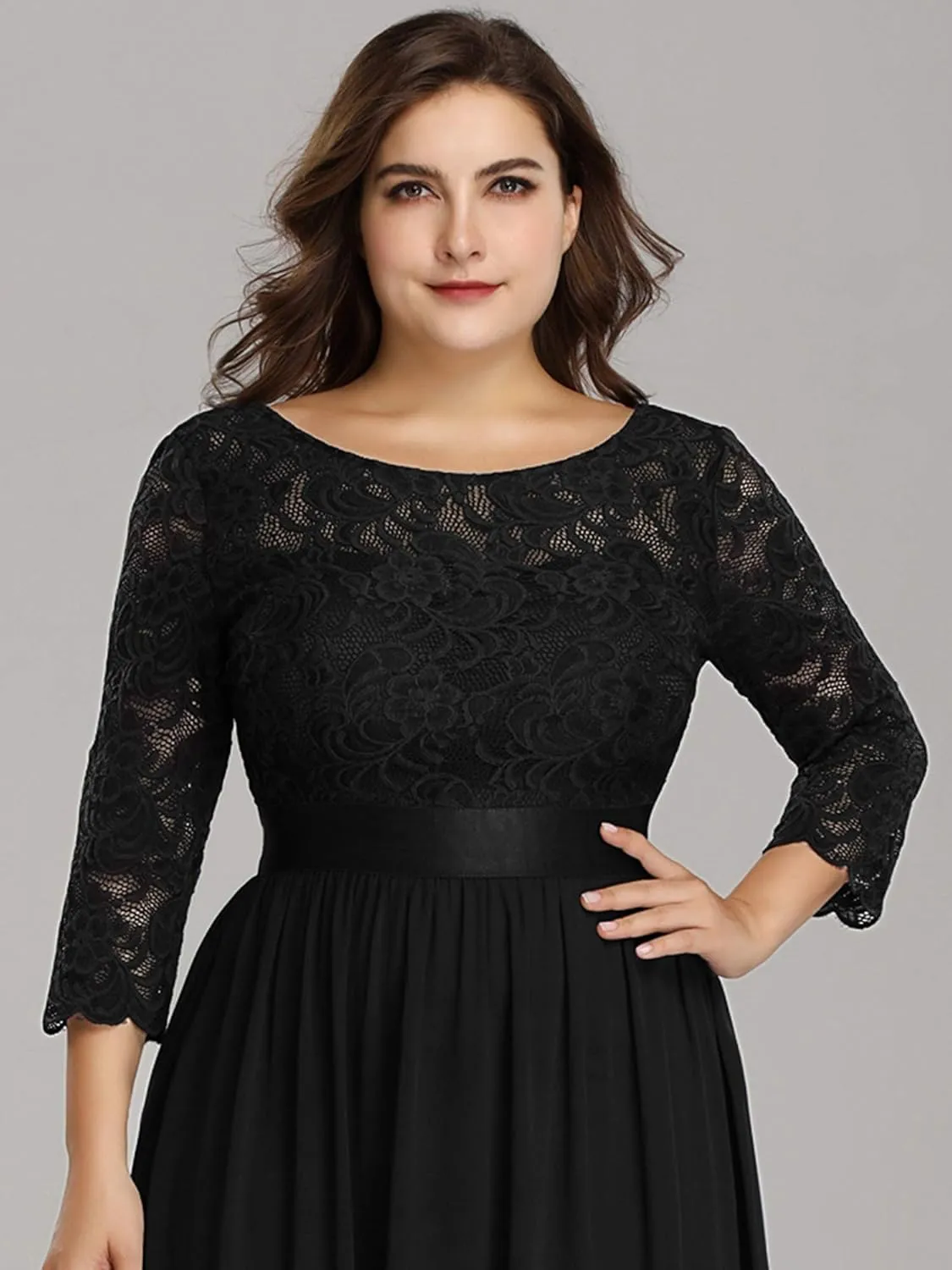 Ever-Pretty Women's Plus Size A-Line 3/4 Lace Sleeves Chiffon Long Maxi Formal Mother of The Bride Dresses 7412-PZ
