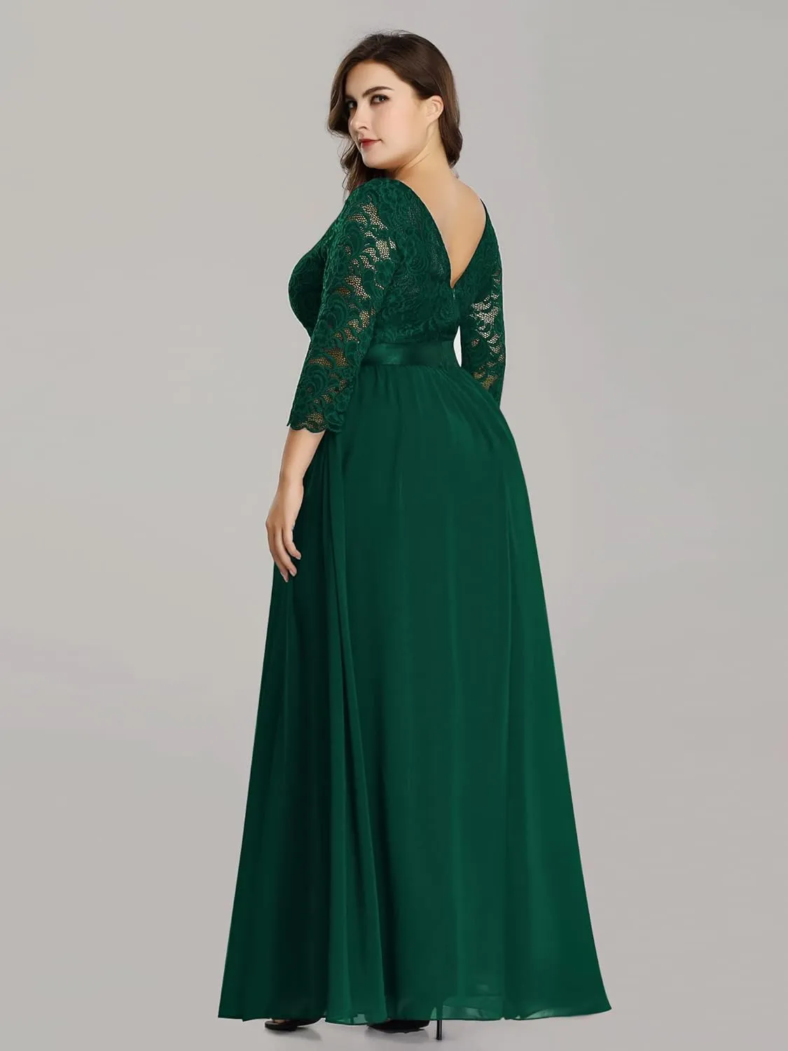 Ever-Pretty Women's Plus Size A-Line 3/4 Lace Sleeves Chiffon Long Maxi Formal Mother of The Bride Dresses 7412-PZ