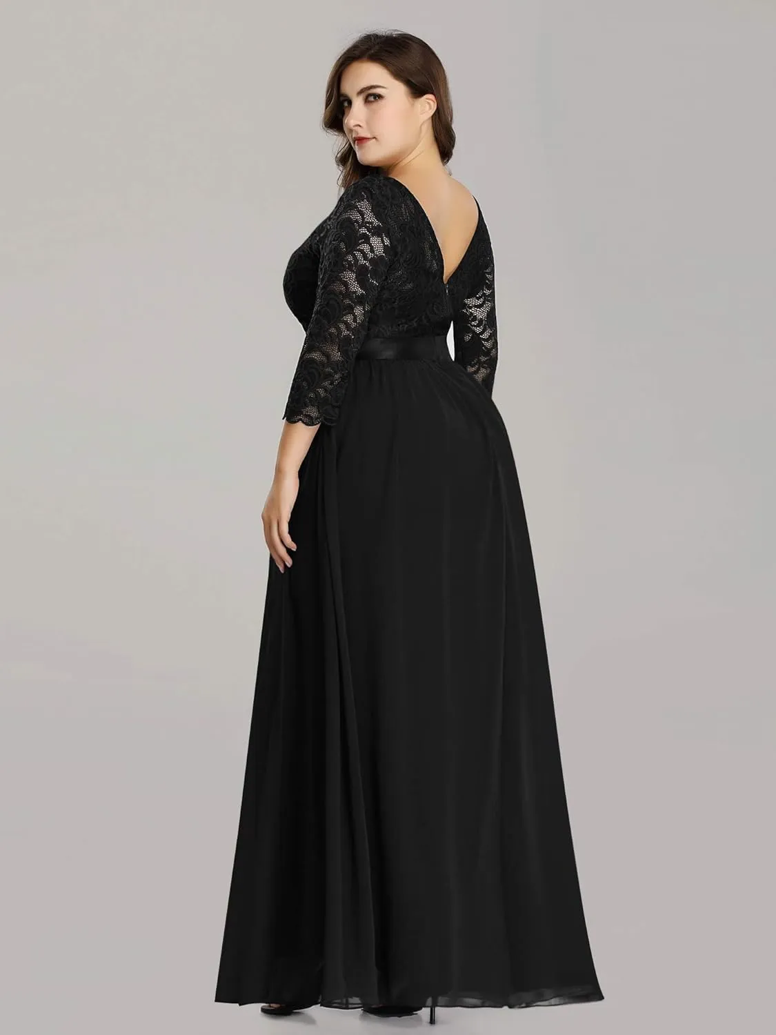 Ever-Pretty Women's Plus Size A-Line 3/4 Lace Sleeves Chiffon Long Maxi Formal Mother of The Bride Dresses 7412-PZ