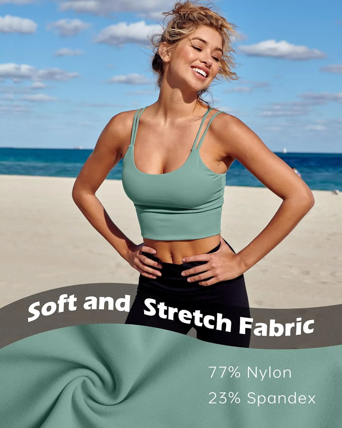 Everrysea Sports Bras for Women High Support Longline Workout Tank Tops Built in Bra Strappy Yoga Padded Crop Top