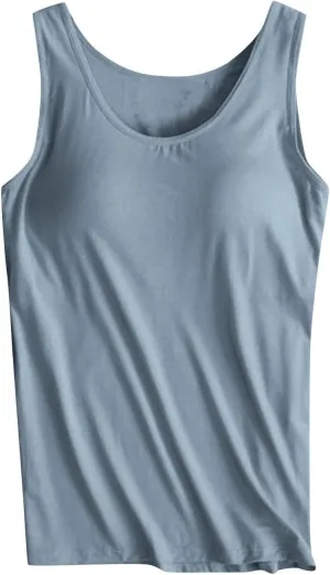 Fashion 2025 Built-in-Bra Tank Tops for Women Sleeveless Workout Yoga Undershirts Casual Comfy Basic Tees