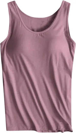 Fashion 2025 Built-in-Bra Tank Tops for Women Sleeveless Workout Yoga Undershirts Casual Comfy Basic Tees