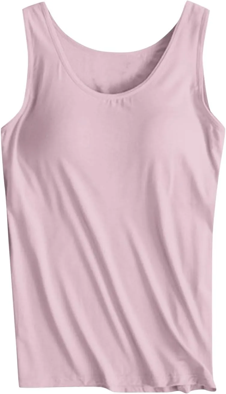 Fashion 2025 Built-in-Bra Tank Tops for Women Sleeveless Workout Yoga Undershirts Casual Comfy Basic Tees