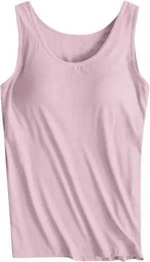 Fashion 2025 Built-in-Bra Tank Tops for Women Sleeveless Workout Yoga Undershirts Casual Comfy Basic Tees