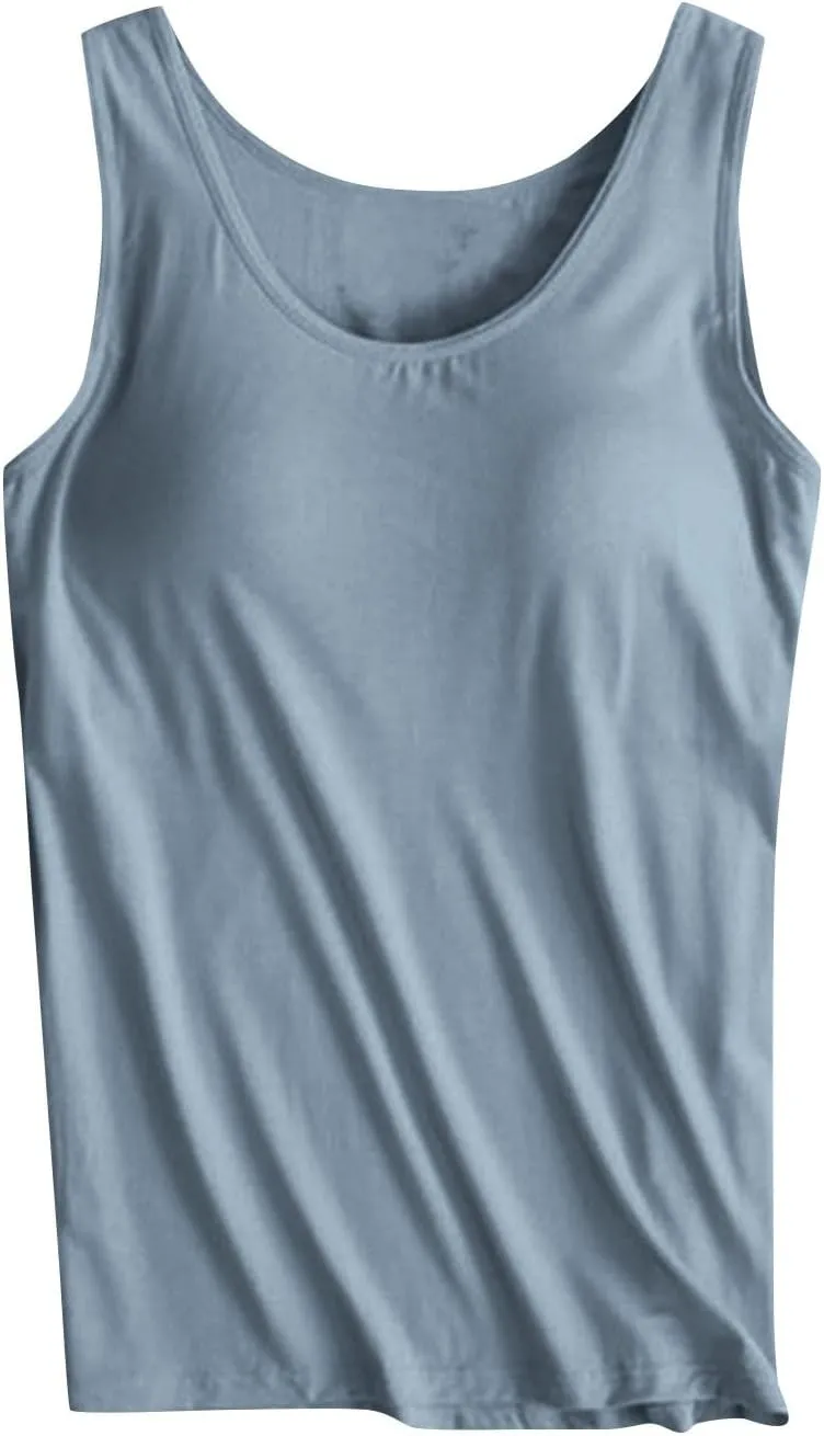 Fashion 2025 Built-in-Bra Tank Tops for Women Sleeveless Workout Yoga Undershirts Casual Comfy Basic Tees
