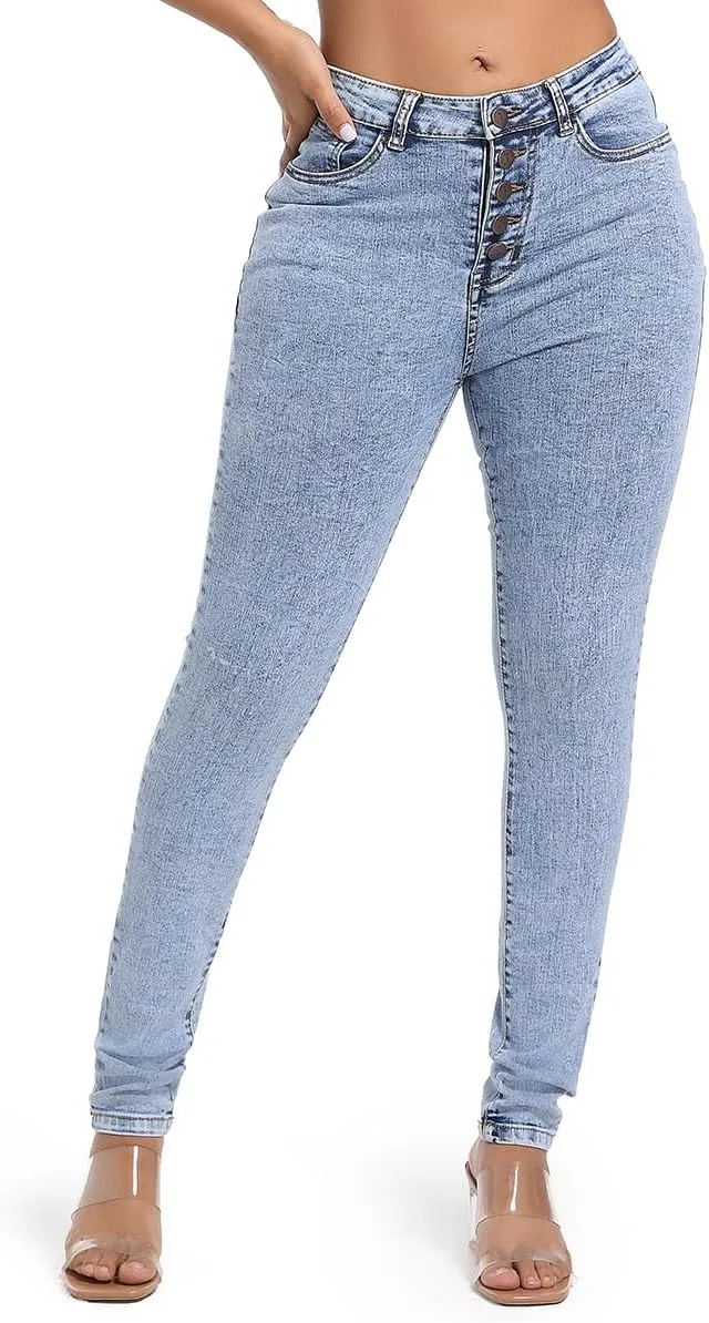 FISCLOSIN Womens High Waist Stretch Jeans 5 Button Push Up Butt Lifting Skinny Colombian Jeans