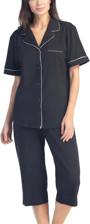 Fishers Finery Button Down Pajamas for Women Capri Pajama Sleepwear Set with Gift Box
