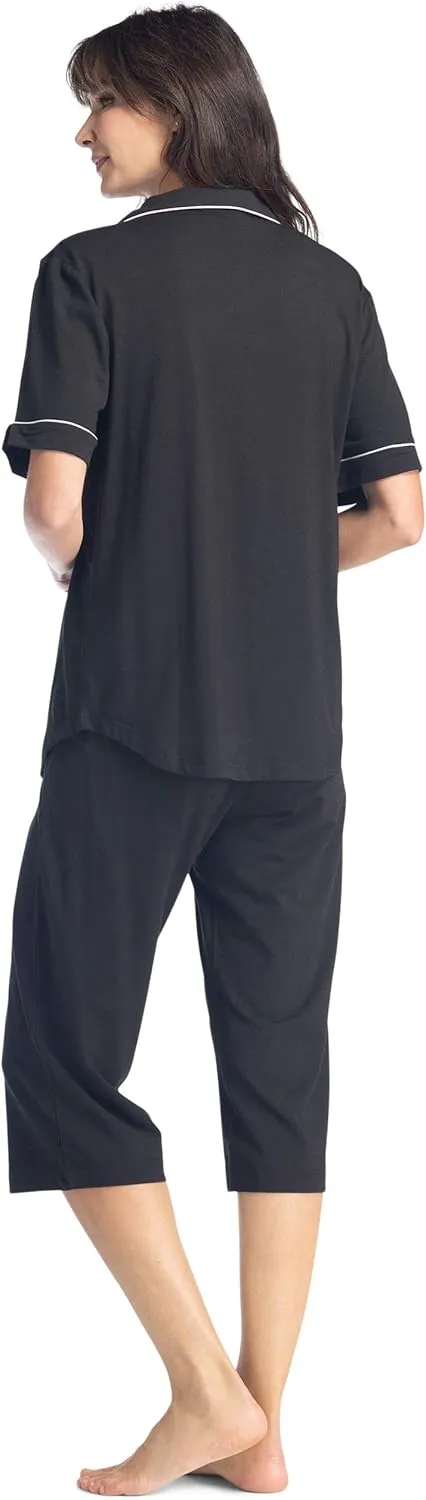 Fishers Finery Button Down Pajamas for Women Capri Pajama Sleepwear Set with Gift Box