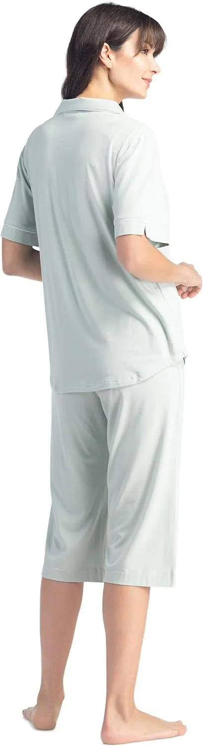 Fishers Finery Button Down Pajamas for Women Capri Pajama Sleepwear Set with Gift Box