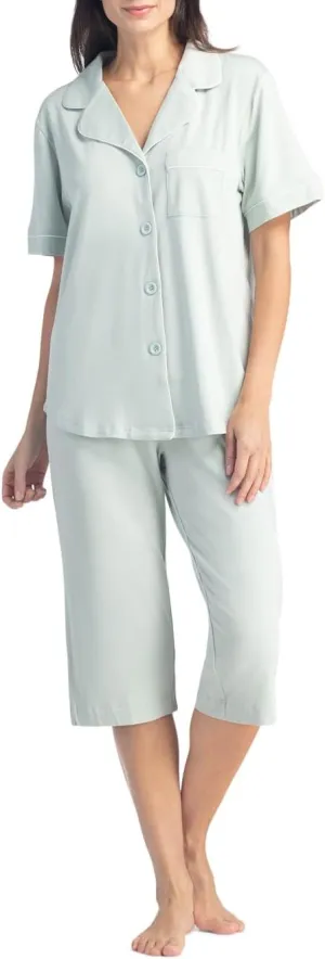 Fishers Finery Button Down Pajamas for Women Capri Pajama Sleepwear Set with Gift Box