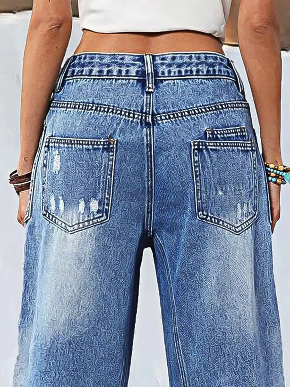 Flamingals Barrel Jeans for Women Trendy Mid Rise Stretchy Ripped Baggy Jeans Wash Flap Pocket 90s Casual Ankle Pants