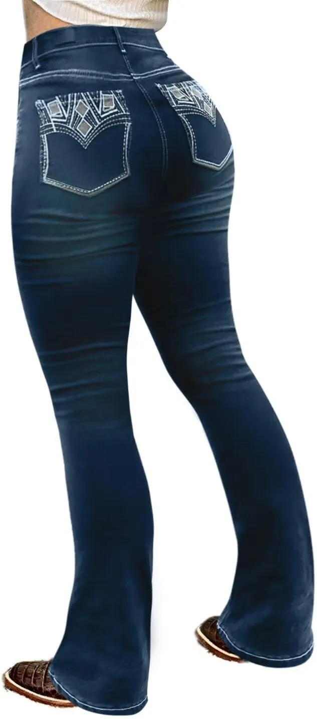 Flamingals Butt Lifting Bootcut Jeans Stretchy Casual Fall Winter Trendy Flare Leg Jeans for Women