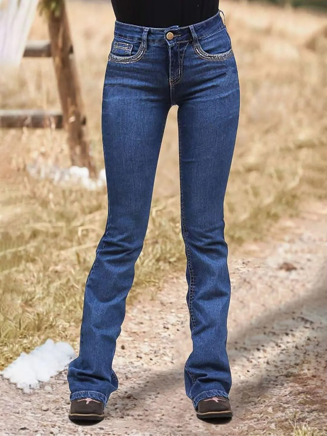 Flamingals Butt Lifting Bootcut Jeans Stretchy Casual Fall Winter Trendy Flare Leg Jeans for Women