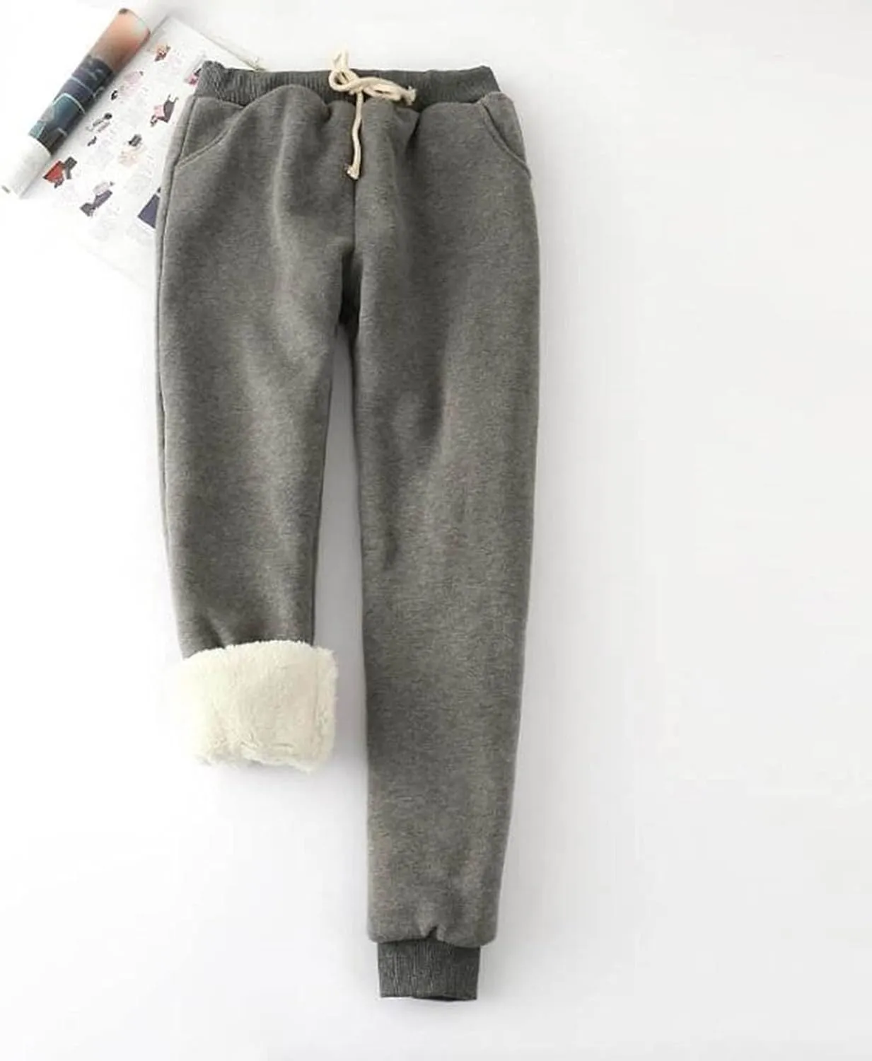 Fleece Lined Joggers Women High Waist Drawstring Athletic Joggers with Pockets Baggy Sweatpants Winter Warm Joggers