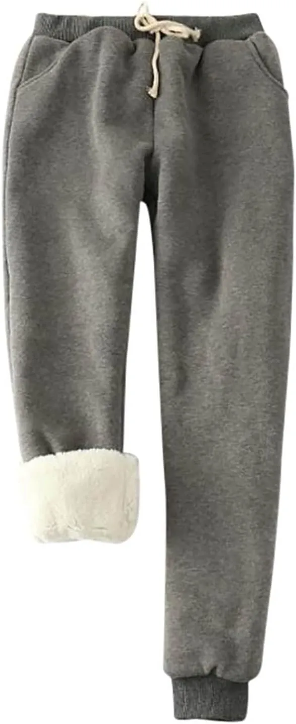 Fleece Lined Joggers Women High Waist Drawstring Athletic Joggers with Pockets Baggy Sweatpants Winter Warm Joggers