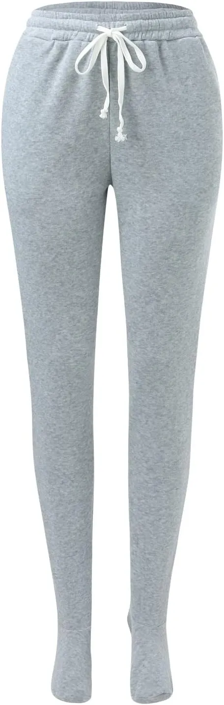 Fleece Lined Pajamas Pants for Women Soft Thermal Elastic Waist Joggers Sweatpant Baggy Loungewear Trousers with Feet