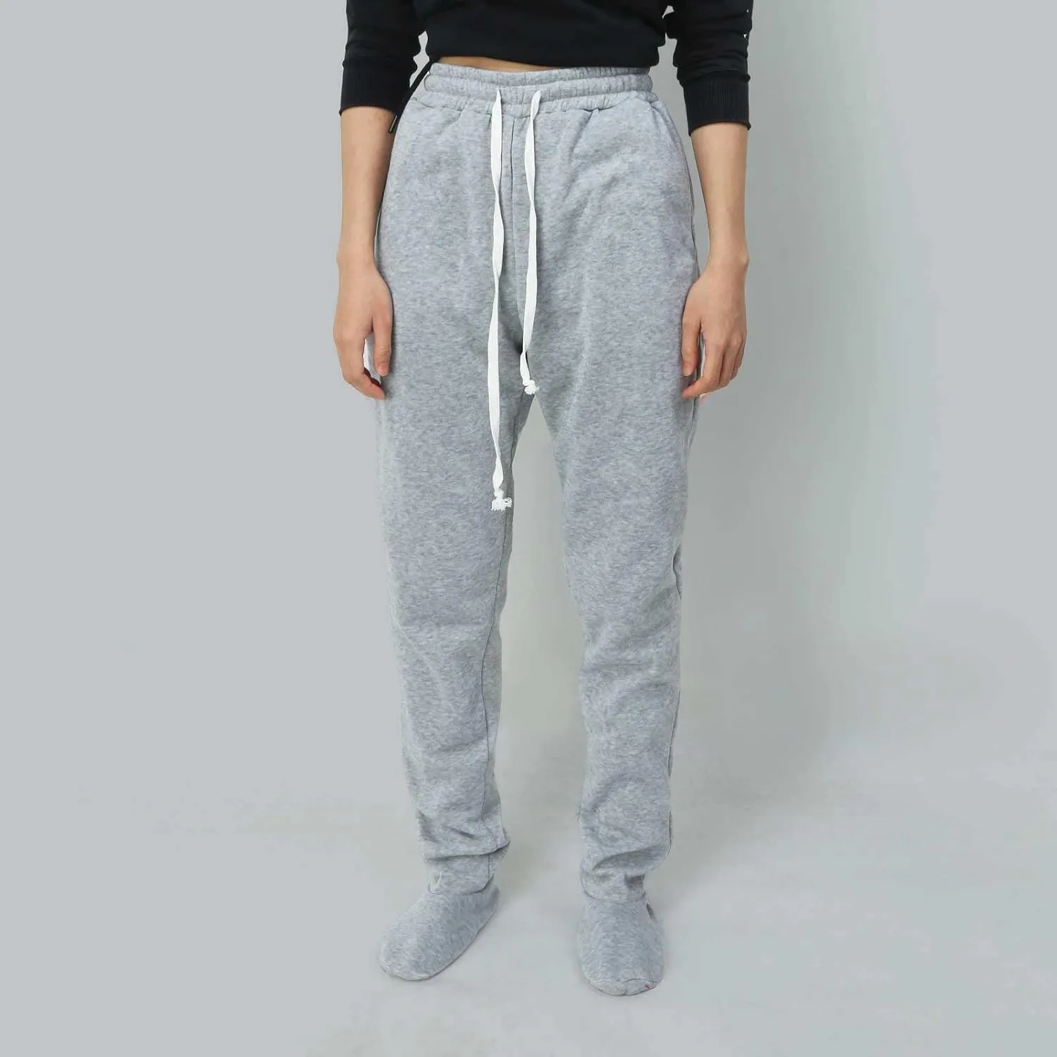 Fleece Lined Pajamas Pants for Women Soft Thermal Elastic Waist Joggers Sweatpant Baggy Loungewear Trousers with Feet