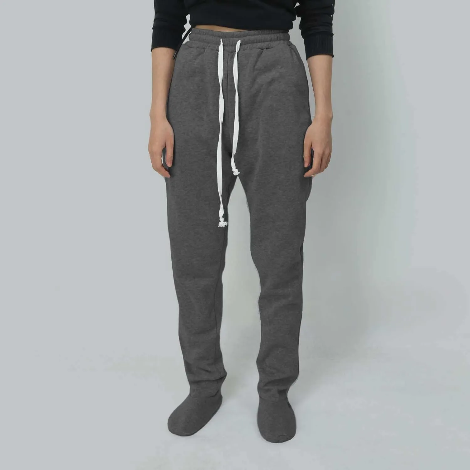 Fleece Lined Pajamas Pants for Women Soft Thermal Elastic Waist Joggers Sweatpant Baggy Loungewear Trousers with Feet