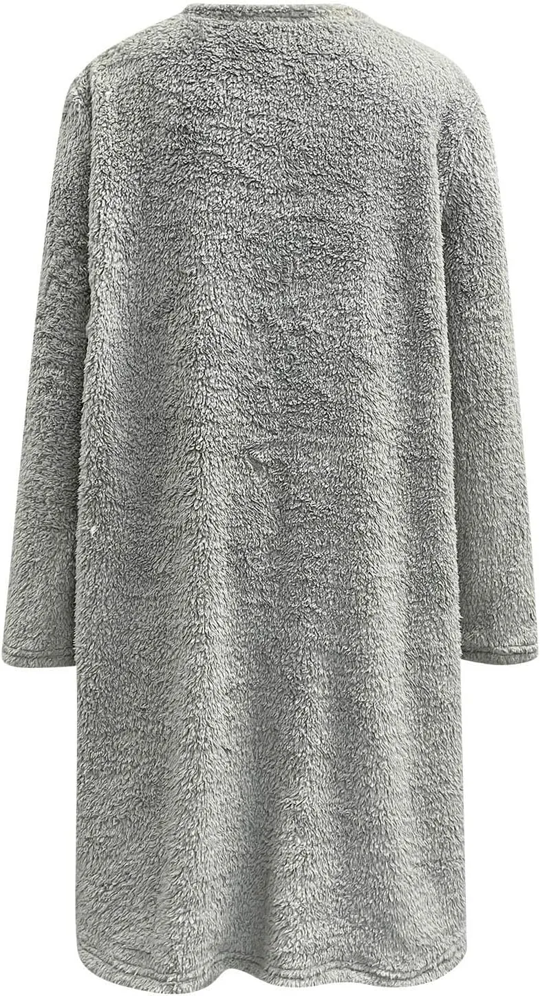 Fleece Pullover Women Sweaters Fuzzy Sherpa Long Sleeve Sweatshirt Crewneck Loungewear Tunics Tops with Pockets