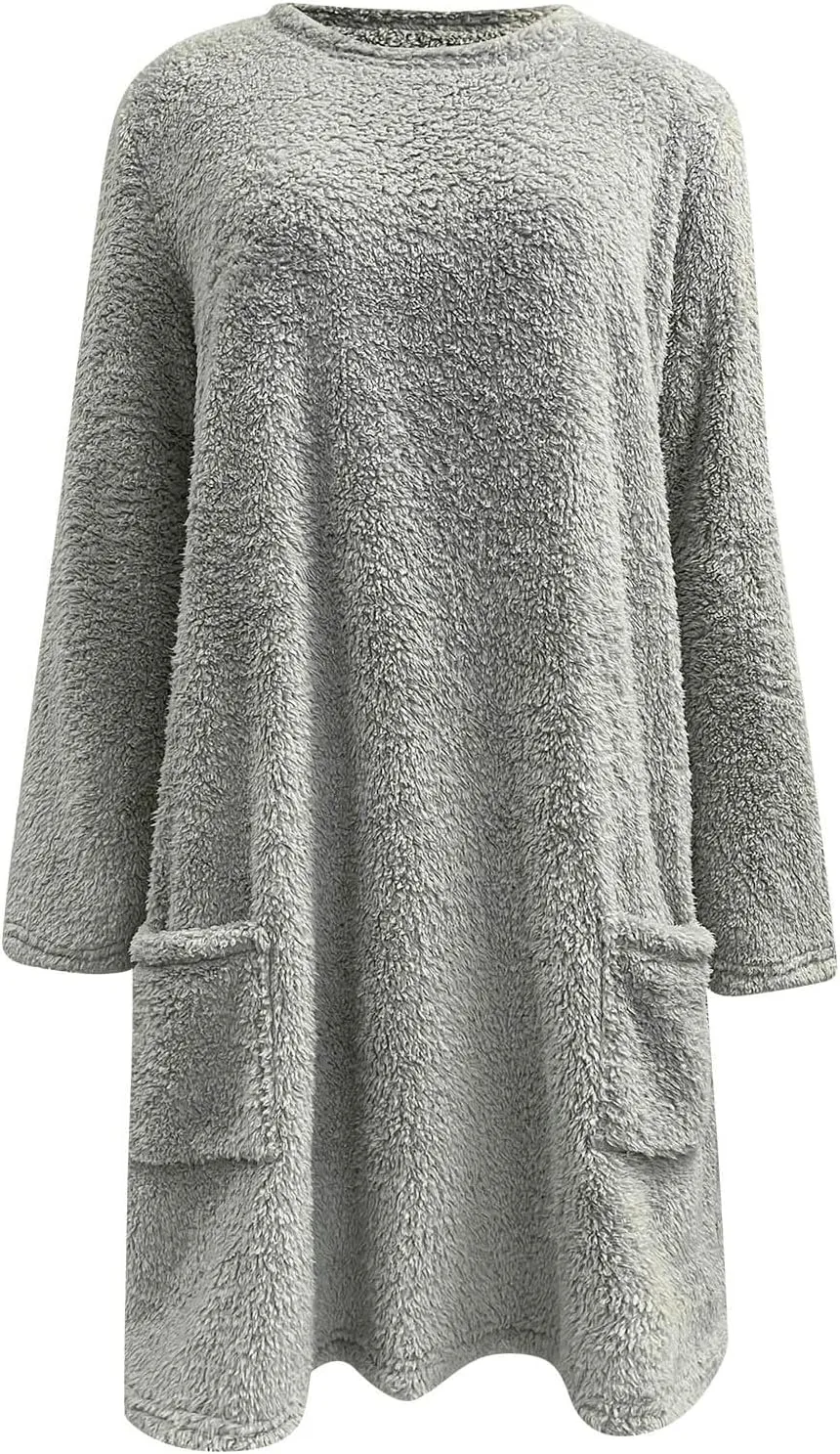 Fleece Pullover Women Sweaters Fuzzy Sherpa Long Sleeve Sweatshirt Crewneck Loungewear Tunics Tops with Pockets
