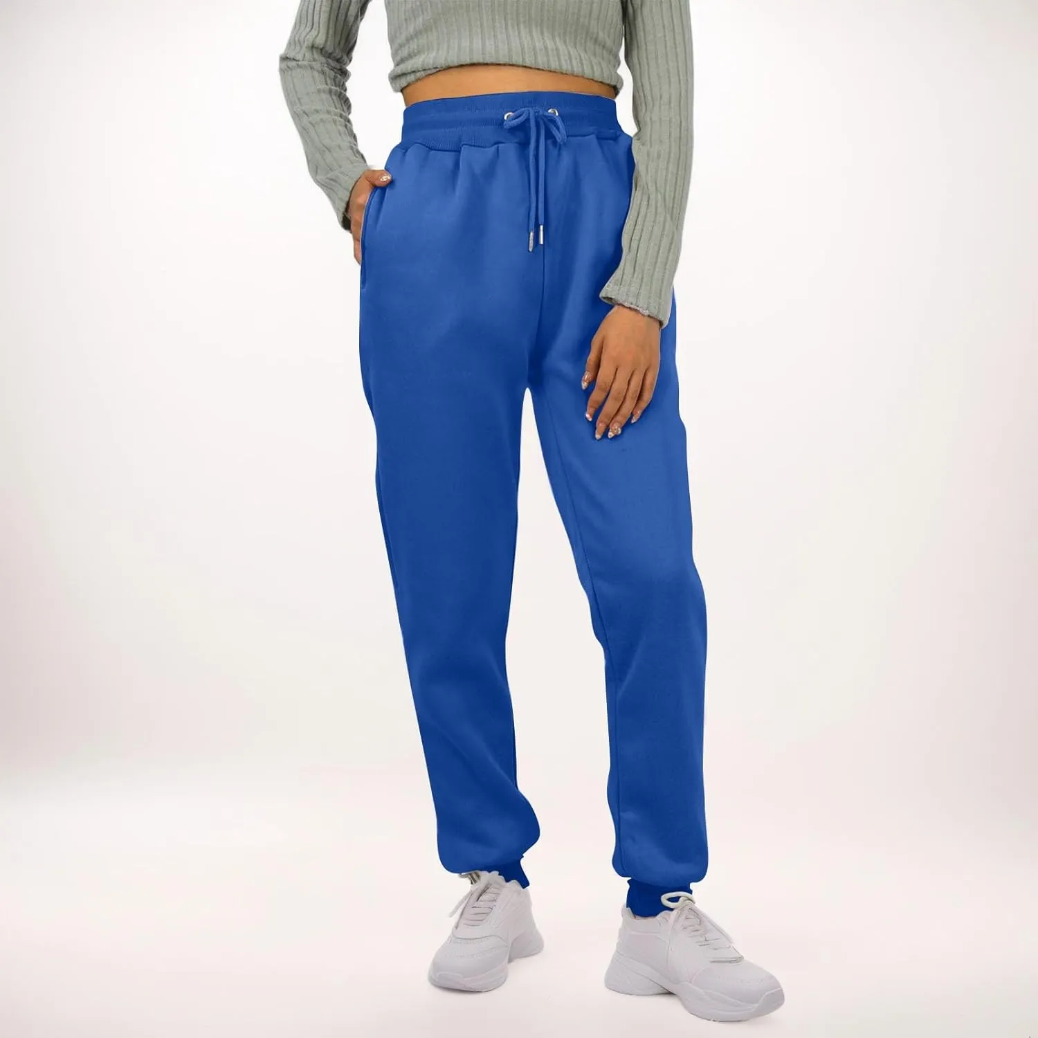 Fleece Sweat Pants for Womens Joggers with Pockets Comfy Elastic High Waisted Y2k Lounge Athletic Workout Pants