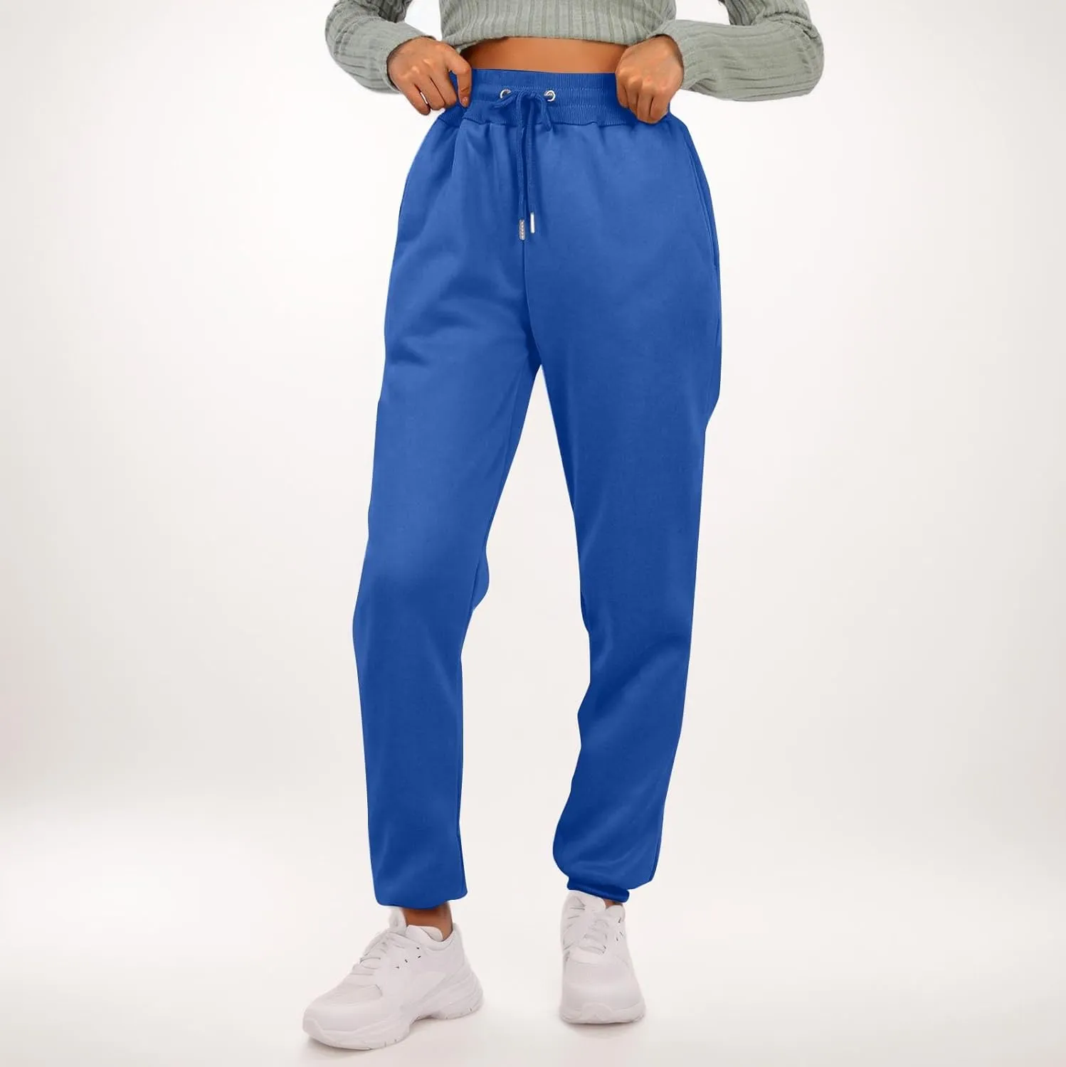 Fleece Sweat Pants for Womens Joggers with Pockets Comfy Elastic High Waisted Y2k Lounge Athletic Workout Pants