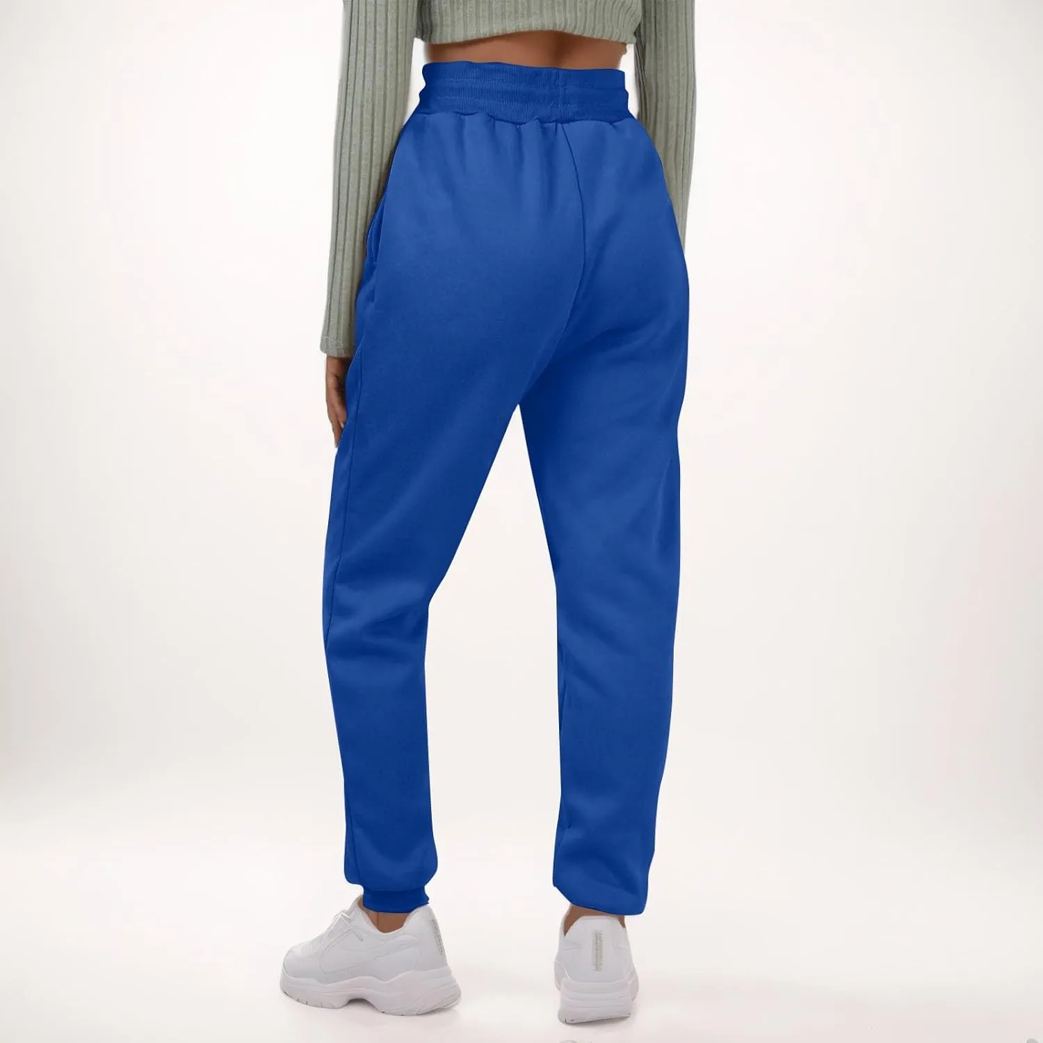Fleece Sweat Pants for Womens Joggers with Pockets Comfy Elastic High Waisted Y2k Lounge Athletic Workout Pants