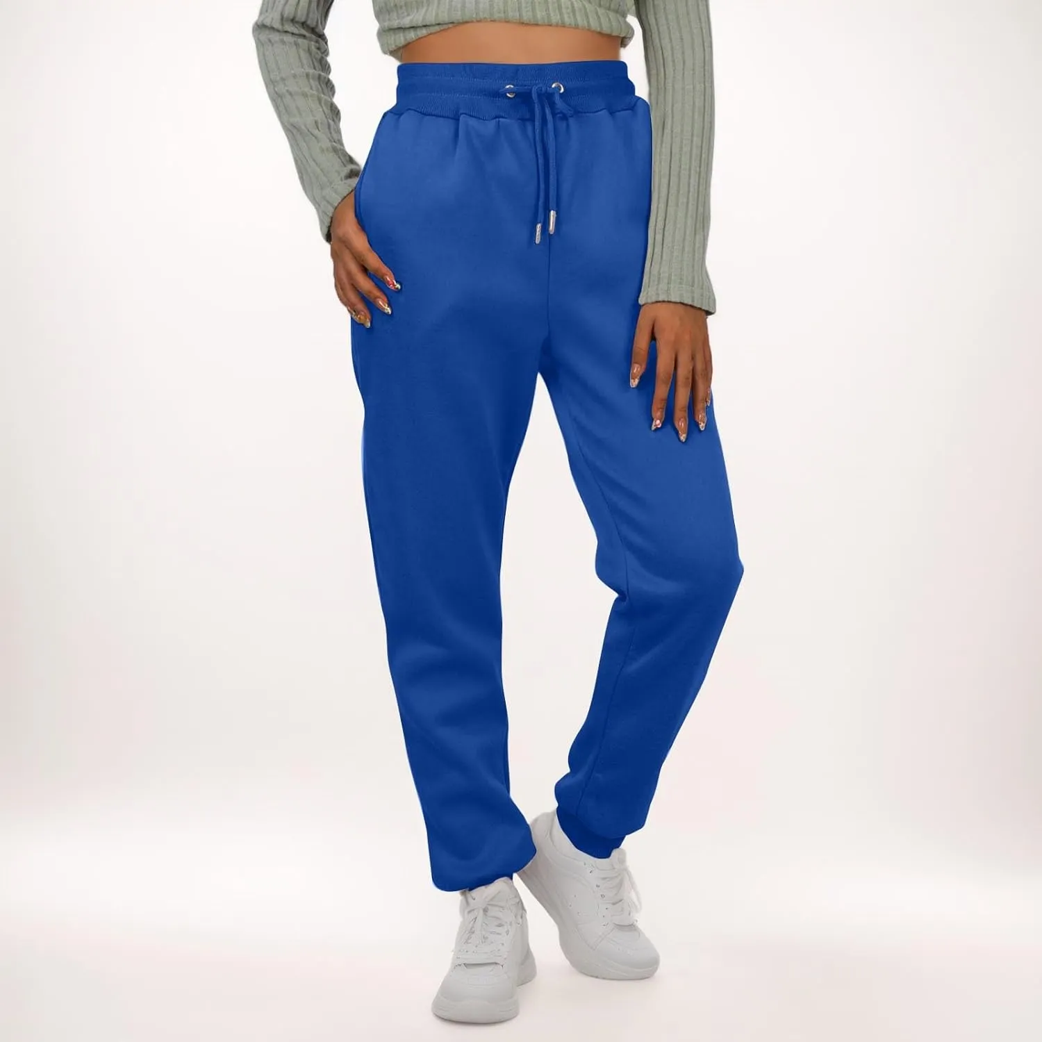 Fleece Sweat Pants for Womens Joggers with Pockets Comfy Elastic High Waisted Y2k Lounge Athletic Workout Pants